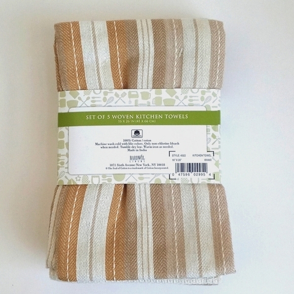 NWT Set Of 5 Woven Kitchen Towels 16" x 26" Khaki Natural Neutral Themed Colors - Picture 5 of 6